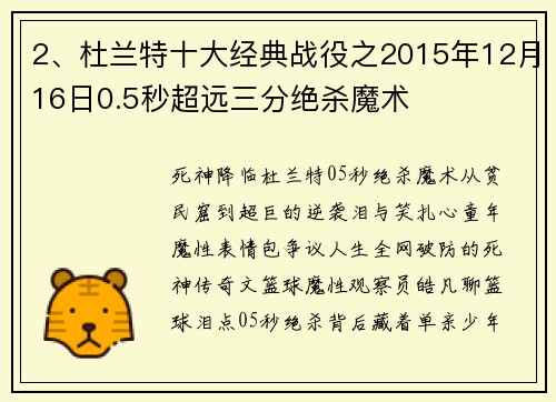 2、杜兰特十大经典战役之2015年12月16日0.5秒超远三分绝杀魔术