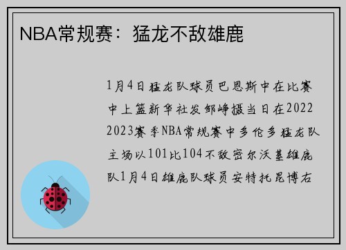 NBA常规赛：猛龙不敌雄鹿